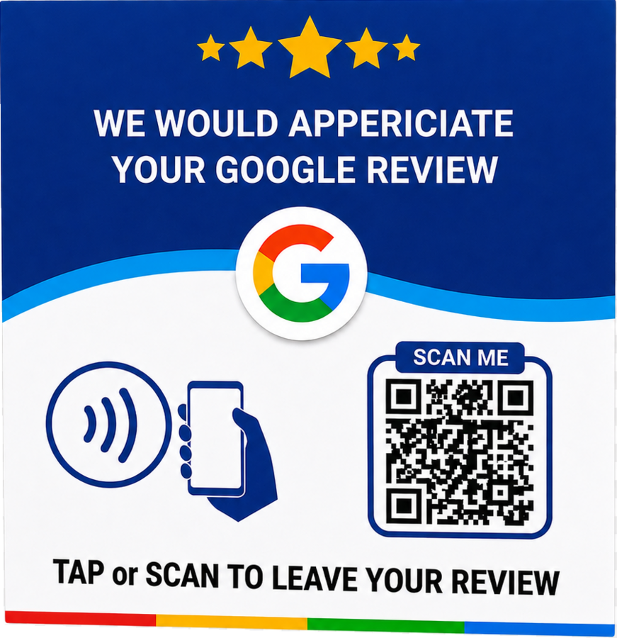 Blue and white Google Review NFC and QR card